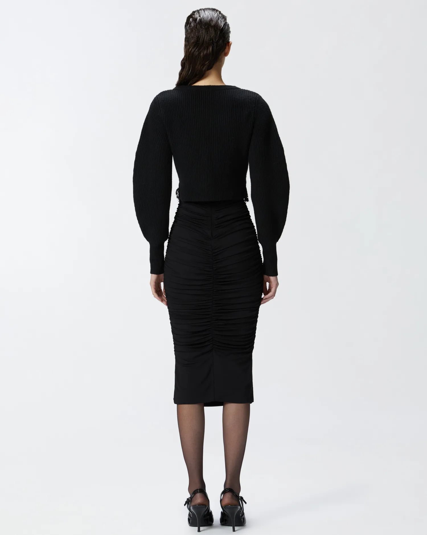 Clearance Cardigan Corto a Coste con Fondo in Pizzo / Donna Maglieria
