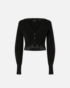 Clearance Cardigan Corto a Coste con Fondo in Pizzo / Donna Maglieria