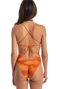 Clearance Costume da Bagno Intero a Rete Sfumata / Arancione Donna Costumi Da Bagno