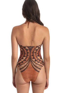 Outlet Costume da Bagno Intero con Borchie e Intreccio / Arancione Donna Costumi Da Bagno