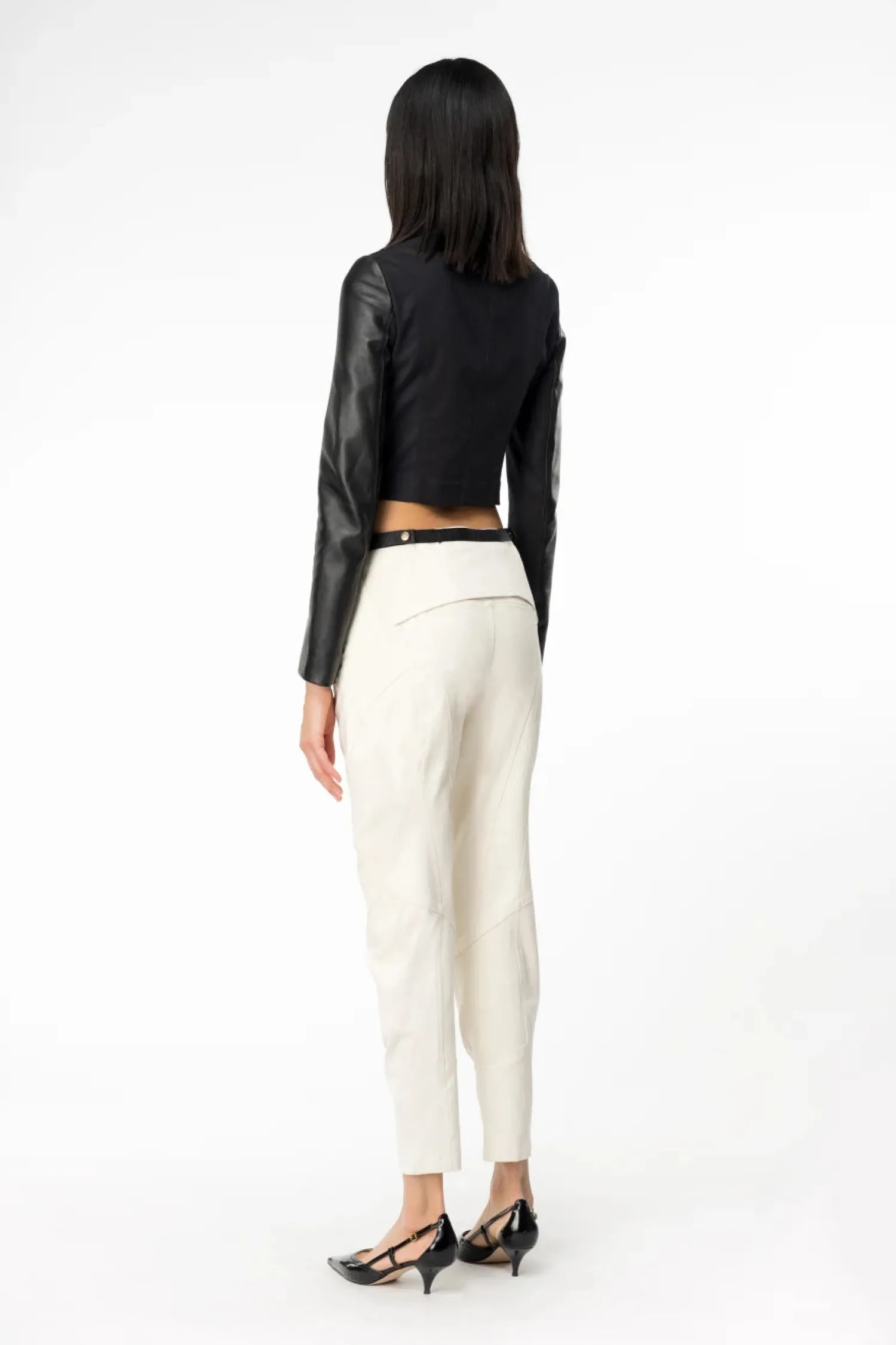 Sale Giacca Biker Corta in Pelle e Tessuto / Donna Giubbini