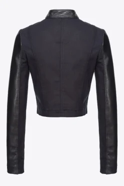 Sale Giacca Biker Corta in Pelle e Tessuto / Donna Giubbini