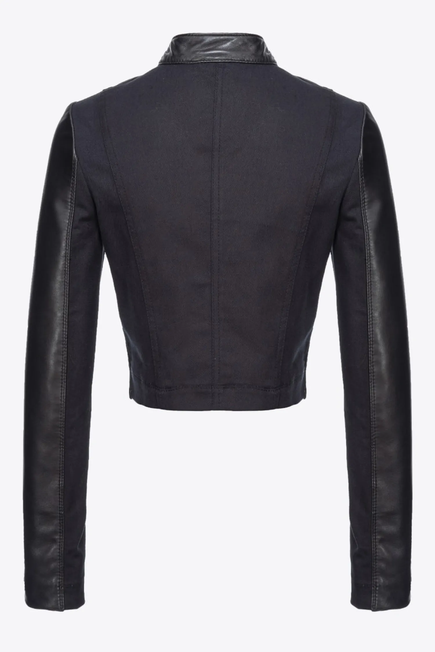Sale Giacca Biker Corta in Pelle e Tessuto / Donna Giubbini