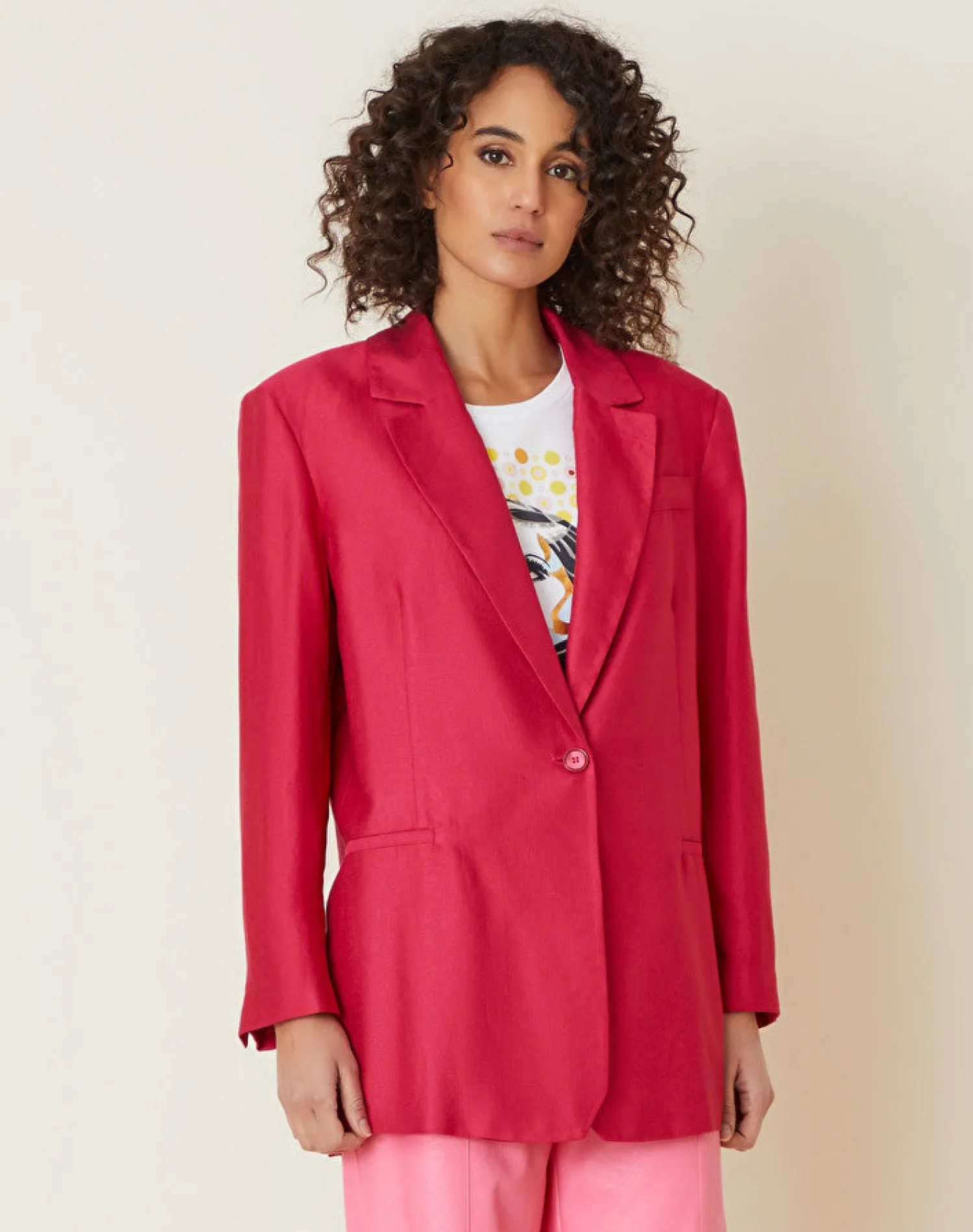 Sale Giacca Over in Misto Lino e Viscosa / Fucsia Donna Giacche