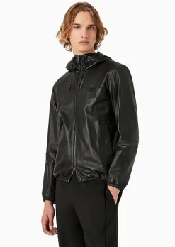 Best Giubbino in Pelle con Zip e Cappuccio / Uomo Giubbotti
