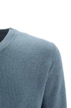 New Maglia a Costine in Seta e Cashmere / Celeste Uomo Maglieria