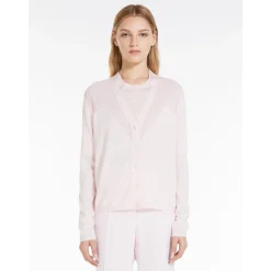 Outlet Maglia Cardigan a V in Lana e Seta / Rosa Donna Maglieria