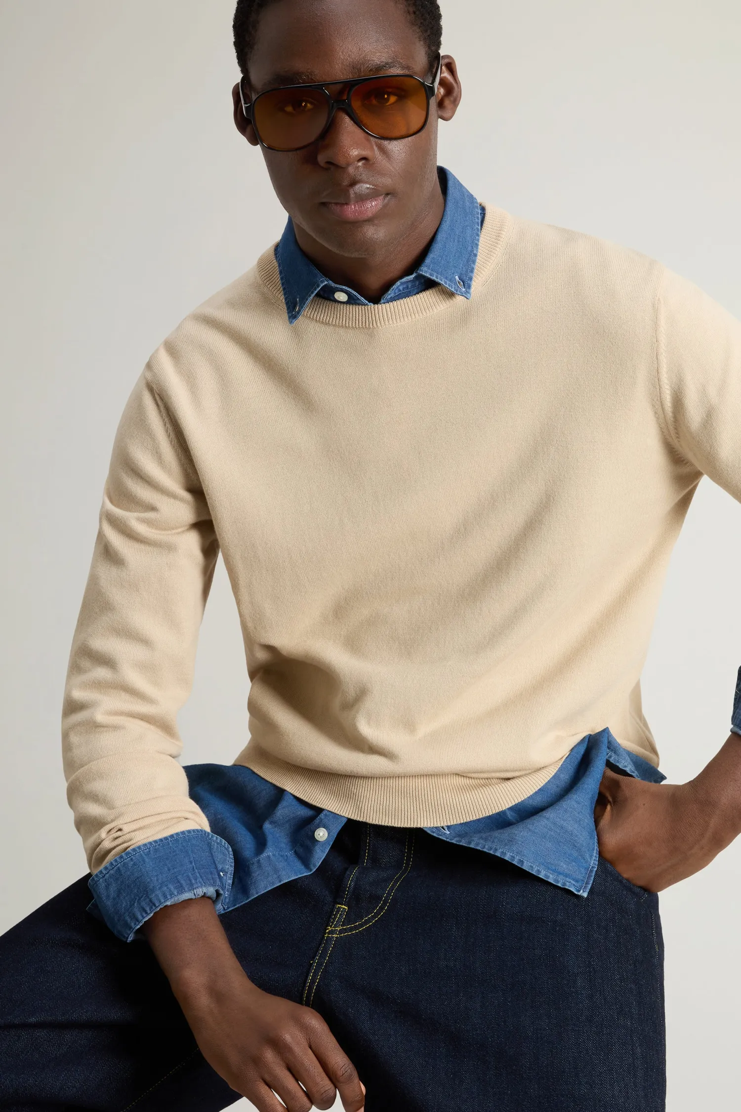 New Maglia Girocollo in Puro Cotone / Uomo Maglieria