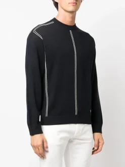 Online Maglia in Misto Lana con Righe Jacquard / Uomo Maglieria