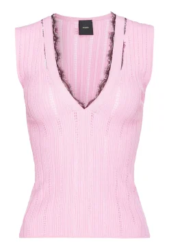 Hot Maglia Smanicata in Misto Viscosa a Coste / Donna Top