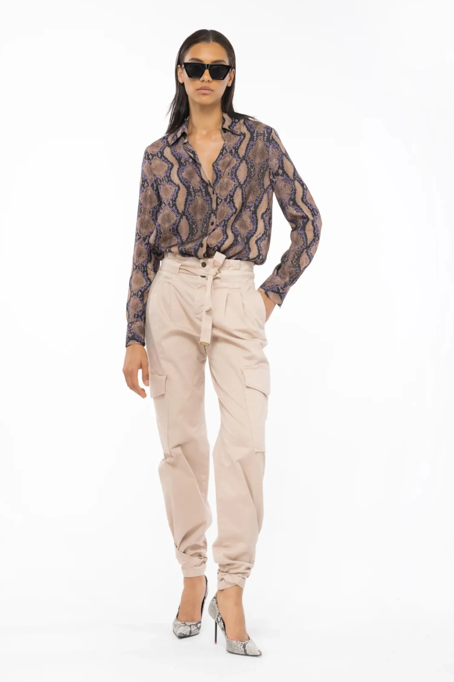 Clearance Pantalone Cargo in Raso Stretch / Donna Pantaloni