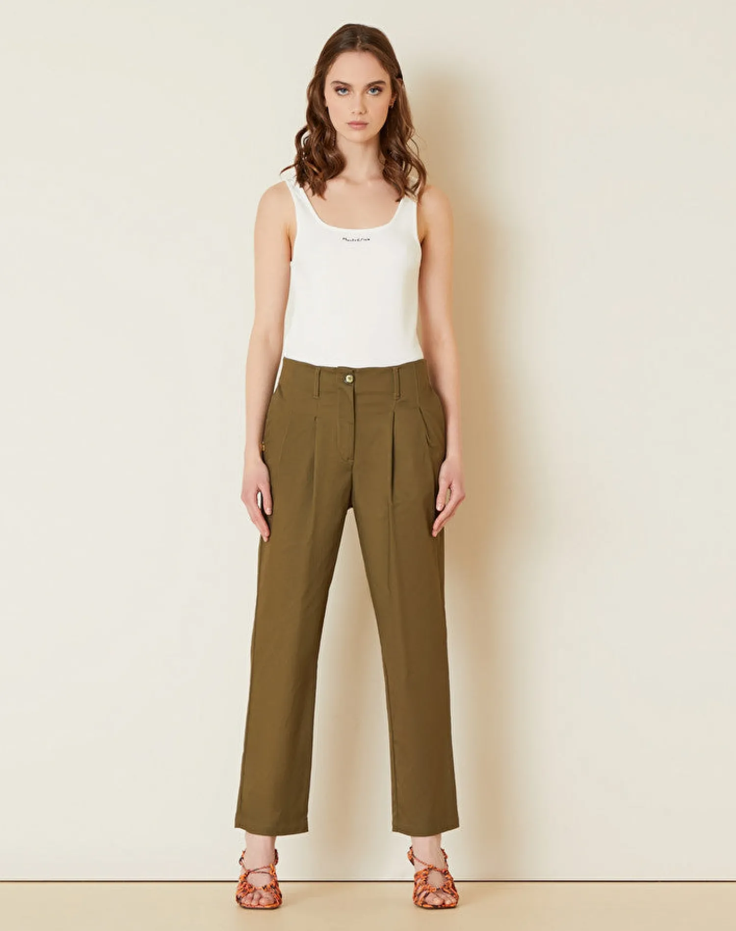 New Pantalone con Pinces in Cotone / Donna Pantaloni
