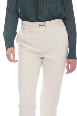 Pantalone Elegante con Cintura e Fibbia / Beige Donna Pantaloni