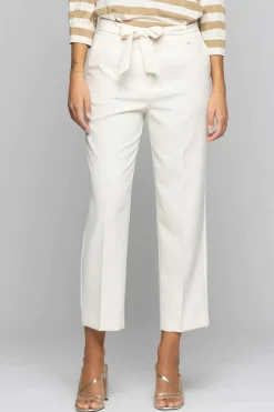 Online Pantalone Elegante con Pieghe e Cintura / Bianco Donna Pantaloni