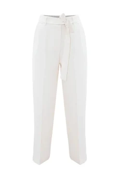 Online Pantalone Elegante con Pieghe e Cintura / Bianco Donna Pantaloni