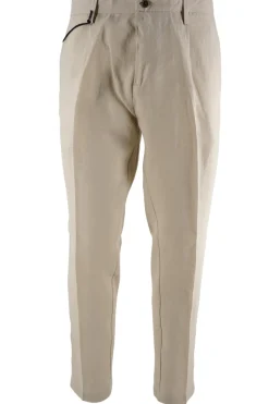 Discount Pantalone in Lino con Coulisse in Vita / Beige Uomo Pantaloni