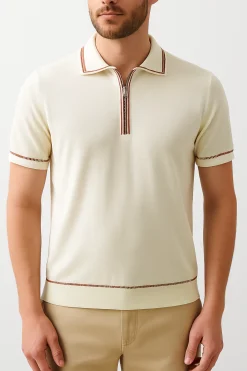 Online Polo in Cotone Giza con Zip / Uomo Polo