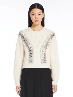 New Pullover in Lana a Coste / Bianco Donna Maglieria