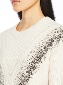 New Pullover in Lana a Coste / Bianco Donna Maglieria
