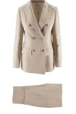 Clearance Tailleur in Lino con Chiusura Doppio Petto / Donna Abiti