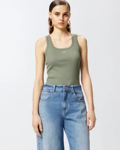 New Top Canottiera a Costine con Logo / Donna Top