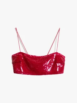 Sale Top Crop in Georgette con Paillette / Fucsia Donna Top
