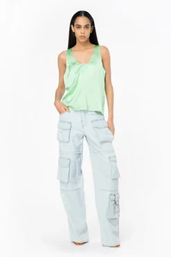 Outlet Top Smanicato in Satin Stretch / Donna Top