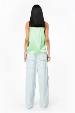 Outlet Top Smanicato in Satin Stretch / Donna Top