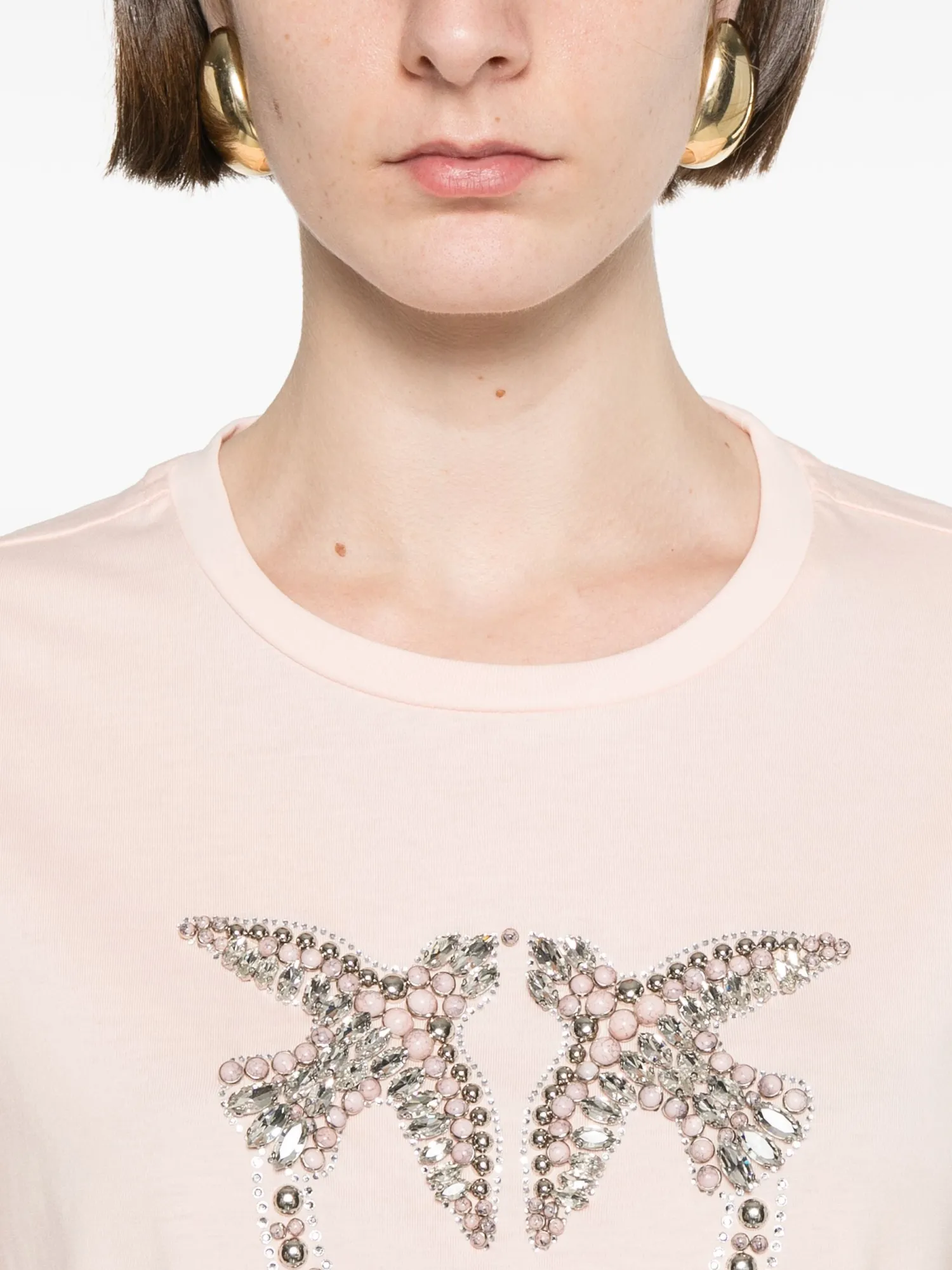 New T-Shirt con Ricamo Logo in Cristalli / Donna Felpe