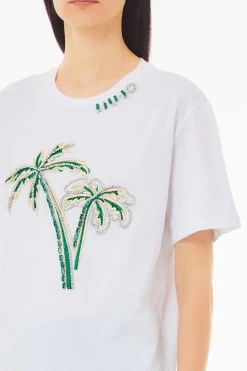 Online T-Shirt in Cotone con Ricamo e Strass / Donna T-shirt