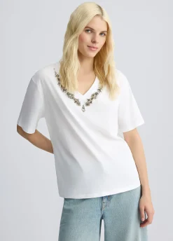 Online T-Shirt in Cotone con Strass / Donna T-shirt