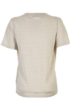 New T-Shirt in Maglia con Fantasia a Righe / Beige Donna T-shirt